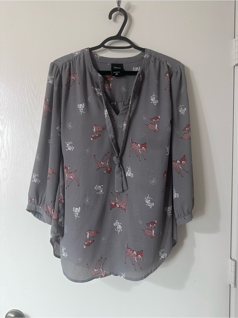 Torrid Disney Women’s Grey Bambi Print Tie-Neck Blouse